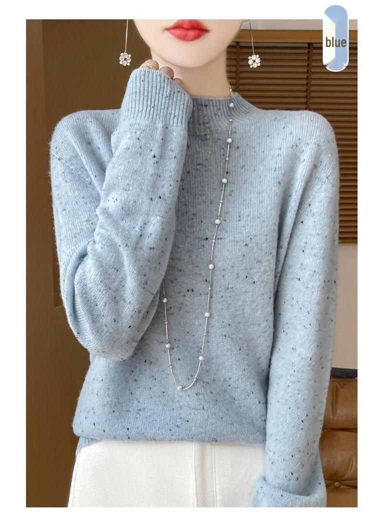 Elegant Advanced Style Seamless Half-High Women's Pullover Sweater In 100% Pure Wool