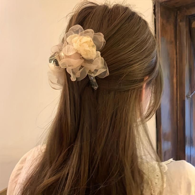 1Pc, Literary Temperament Mesh Flower Grab Clip, About 12cm Long, Hair Grab On the Back of the Head, Transparent Large Shark Clip