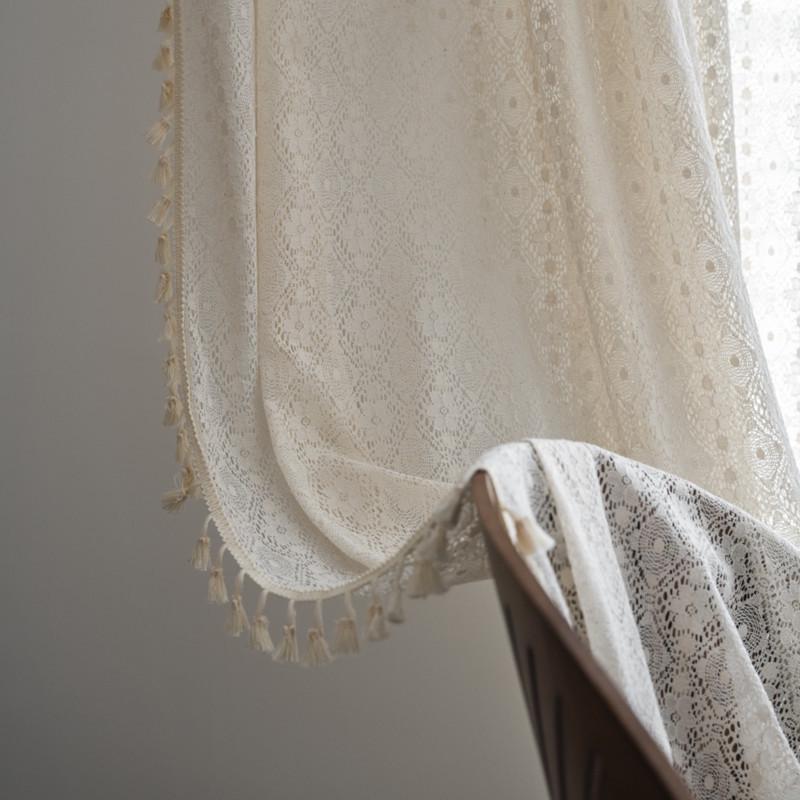 Nordic Beige Geometric Floral Lace Curtain Fabric for Living Room and Bedroom