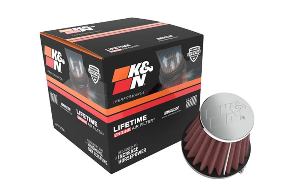 Custom Round with End Universal Fit K&N RC-1060 Filter, Taper, 49mm, Chrome-Plated Caps,