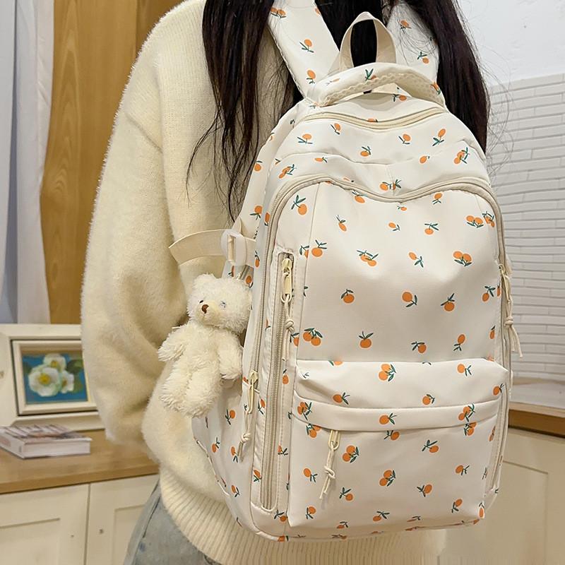 Floral Pattern Nylon Backpack With Large Capacity For Students And Casual Use