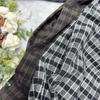 Johnature Japanese-style Color-blocked Collared Plaid Button-down Dress Spring Autumn Dresses