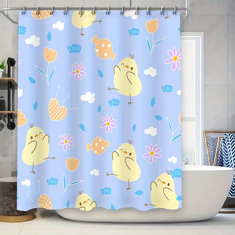 

Bright Blue Shower Curtain With Cute Animal Designs For Bathroom Decor Kids Room, Nursery, Or Guest Bath Fabric Shower Curtain W W60H190(CM)-1 Pcs