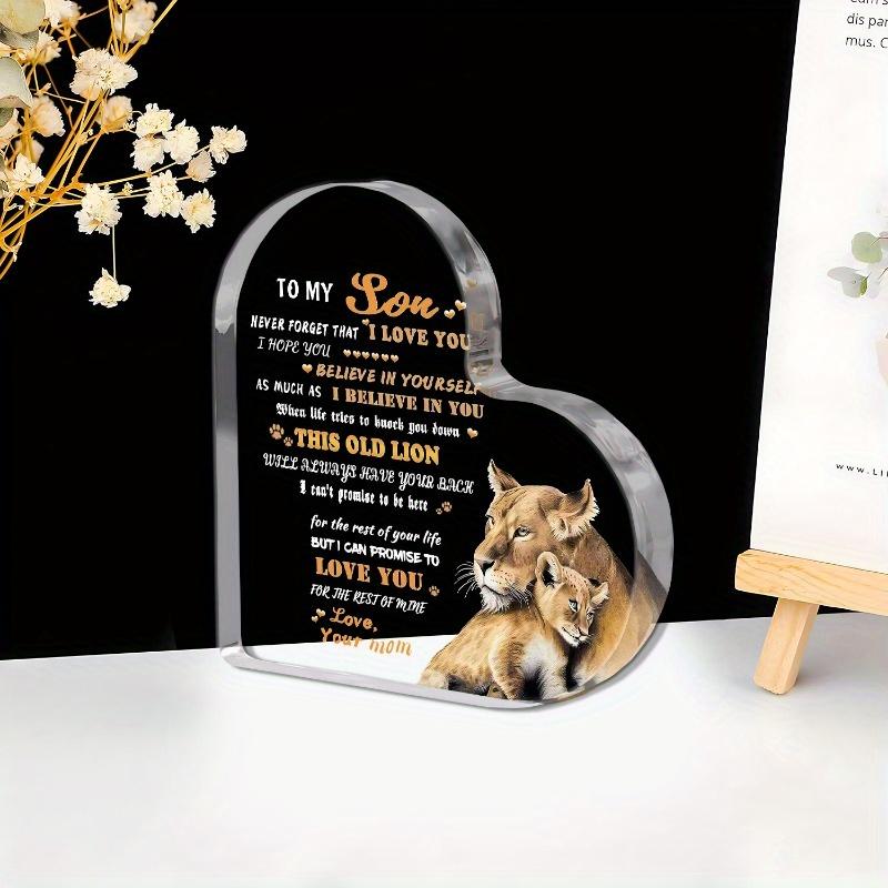 Son'S Inspirational Desk Decoration: Acrylic Sign with Heart Shape And Lion Illustration- Acrylic Desktop Ornament, Four Seasons Decoration