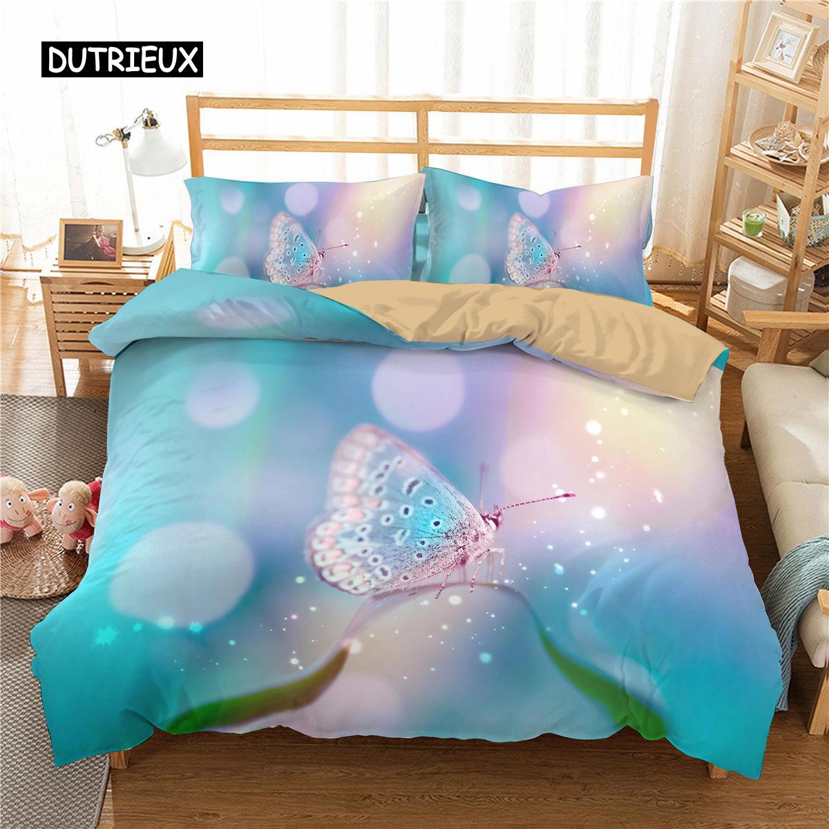 

King Size Butterfly Duvet Cover Set Pink Microfiber Peach Blossom Quilt Cover for Teen Girls Spring Fresh Theme EU single(135x200cm)