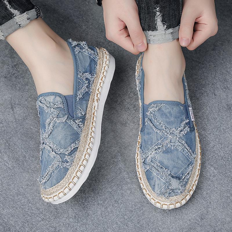2024 Vintage Men Casual Shoes Summer Designer Men Canvas Shoes Breathable Slip On Loafers Mens Flats Driving Shoes
