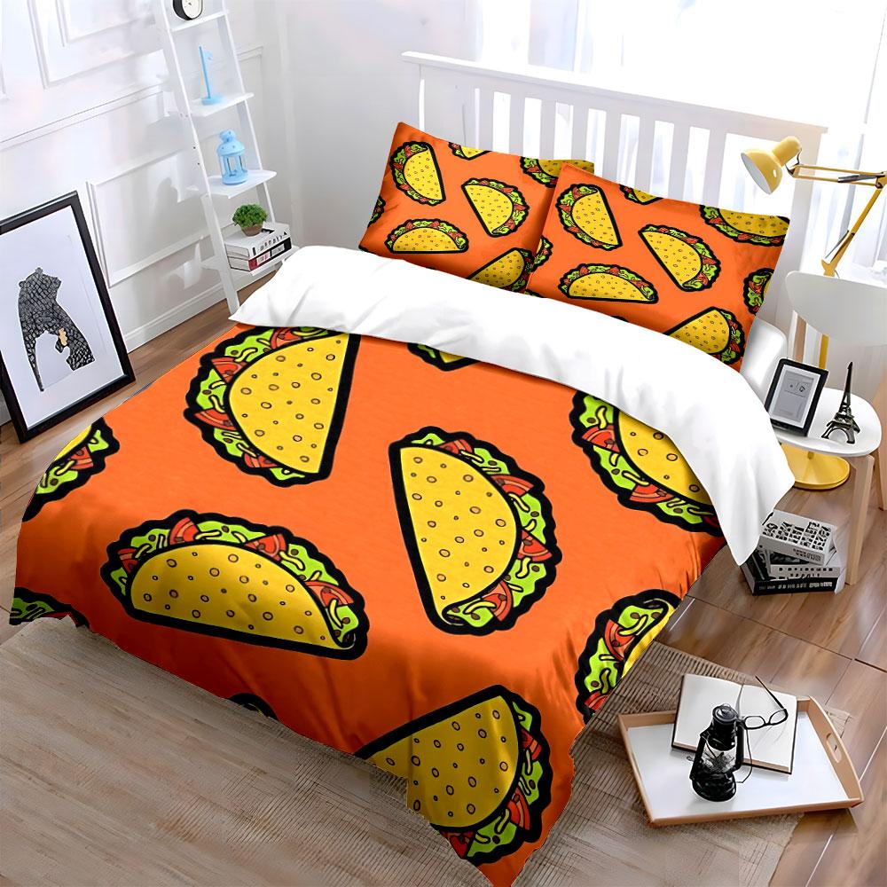 "Taco Pattern Home Decor Set" Bedding Set with 1 Duvet Cover 2 Pillowcases Single Double King Queen, Gift
