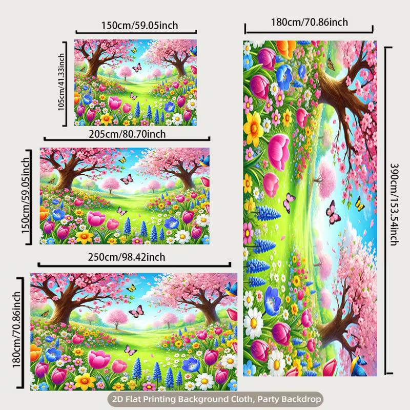 Cartoon Spring Cherry Blossom and Flower Backdrop Kids Party Photo Booth Background Banner