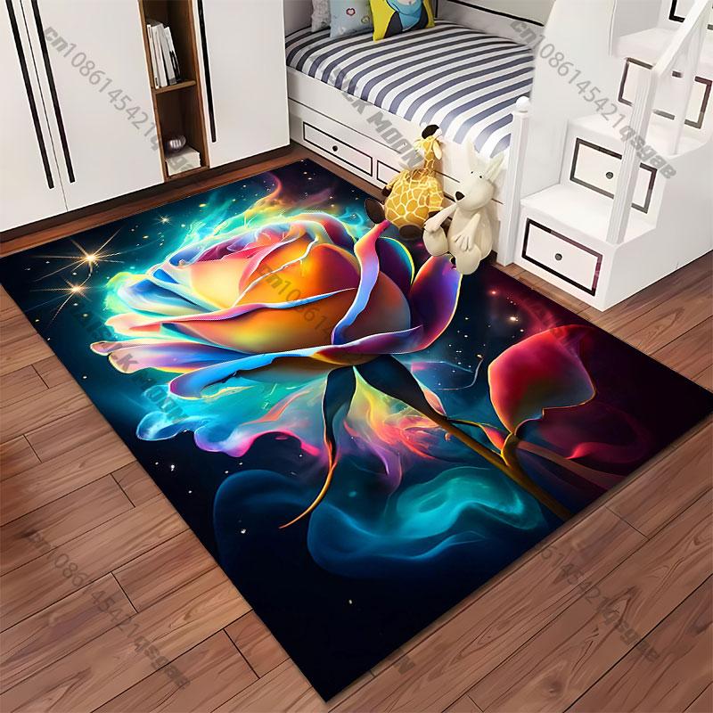 Vibrant Magical Glowing Colorful Rose Carpet Yoga Living Room Room Decor Children's Crawling Mat Doormat Area Rug