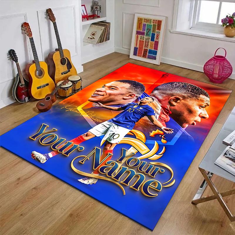 M-Mbappe Design Area Rug Personalized Name- Non-Slip, Soft & Cozy Floor Mat for Living Room, Office - Indoor/Outdoor Carpet