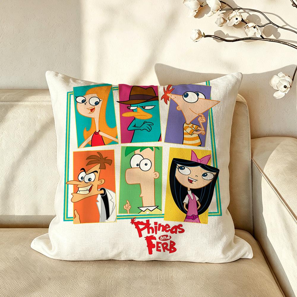 Cartoon PPhineasaandFFerb Kissenbezug Kissenhülle Milbendicht Kissenbezug Seidiger Kurzer Plüsch Sofakissenbezug heiß