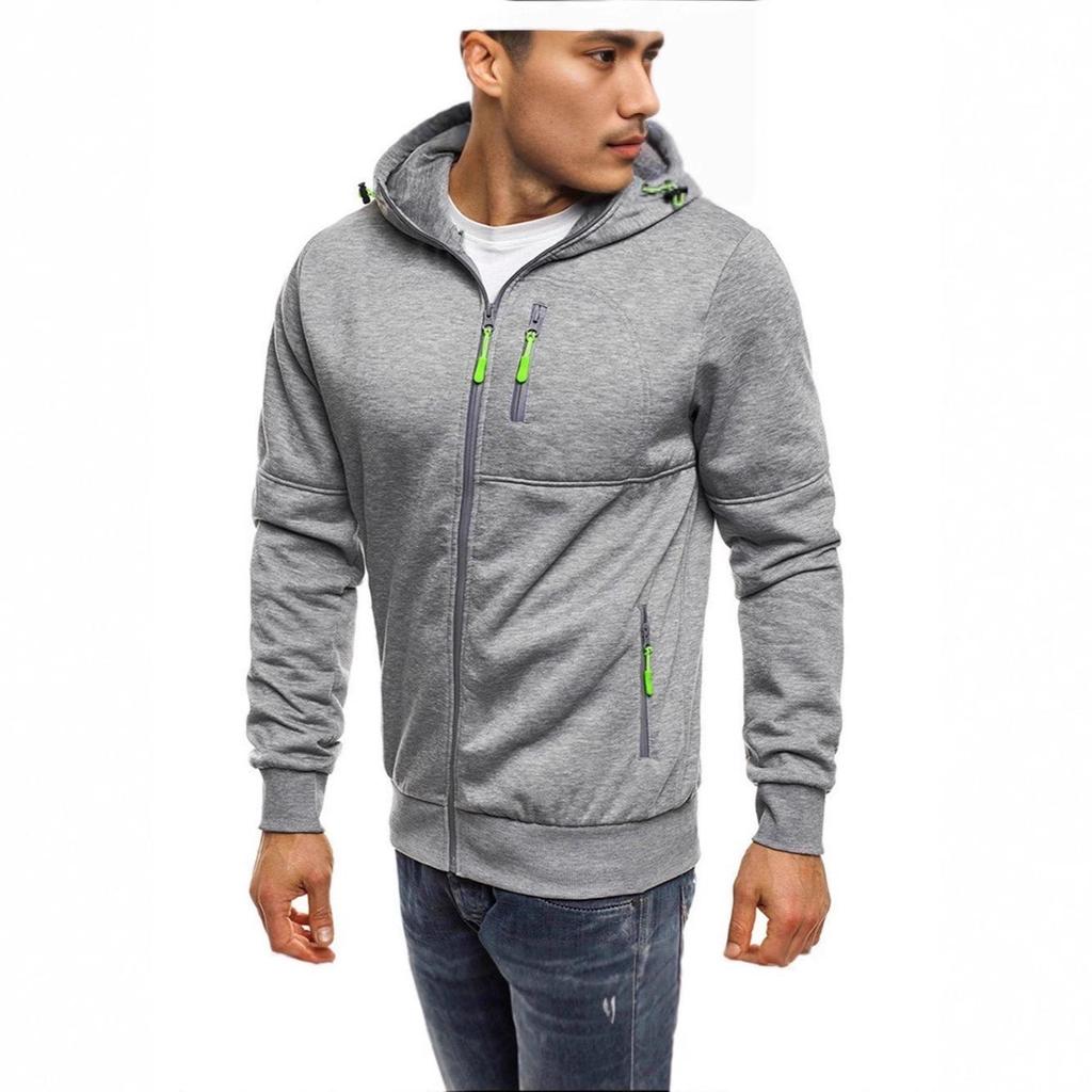 Cross2026 European & American Men's Spring/Autumn Zipper Hoodie: Casual, Loose-Fit, Solid Color for Fitness & Sports