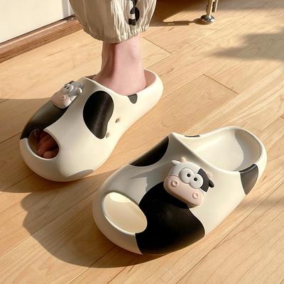 Fashion Cute Cartoon Cow Indoor Platform Slippers Women Summer Shoes Thick Sole Anti-slip Home Bathroom Shower Slides For Female