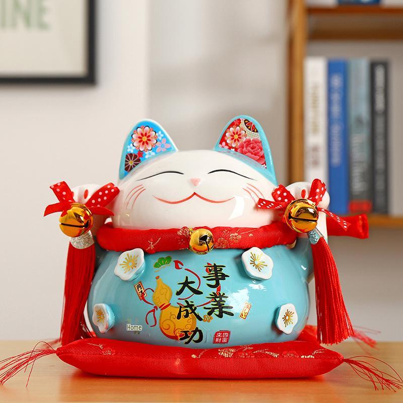 Lucky Cat Ceramic Piggy Bank | Creative Japanese Ornament | Cute Mini Gift for Birthdays or Store Opening