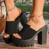 Black Faux Suede High Heel Mules Summer Peep Toe Chunky Platform Sandals Woman 43 Thick Heeled Outdoor Slippers