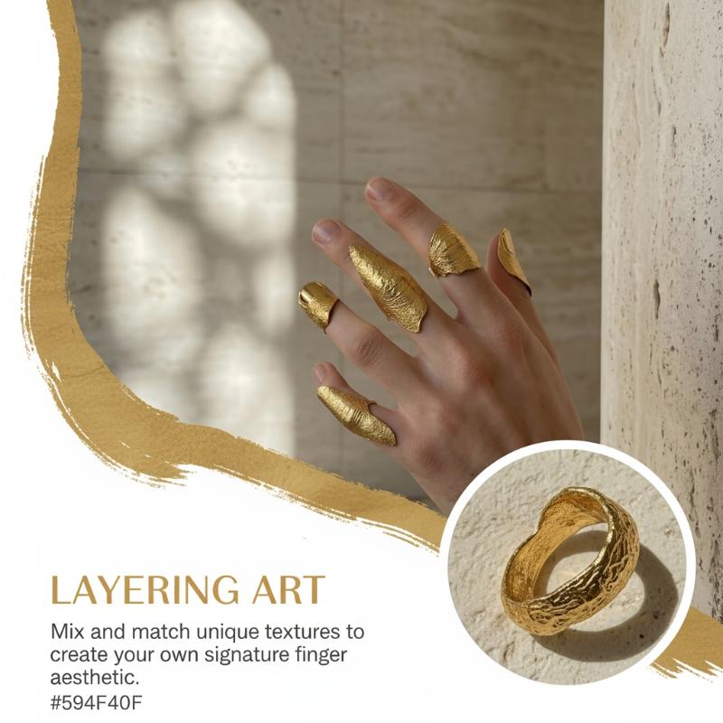 1/5Pcs Irregular Texture Knuckle Ring Set Golden Minimalist Ring For Men Women Artistic Stackable Ring Jewelry Accessories Gifts