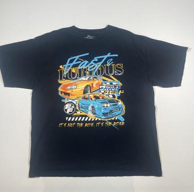 Fast & Furious Shirt Mens 2XL Black Graphic Tagless Racing Movie Crewneck Tee Unisex T-Shirt