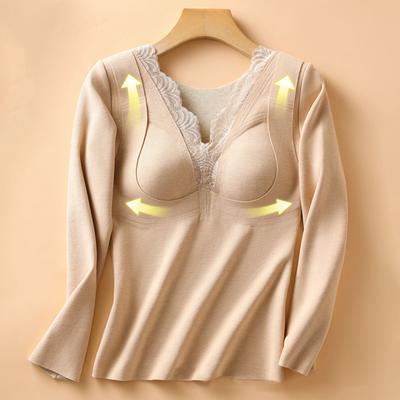 Thermal Bottoming Tops with Built-in Chest Pads DE Velvet Double Layer Warmth Long Sleeve