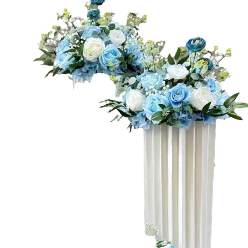 Artificial Flower Column Wedding Decorations with Car Delivery Ceremony and Roman Style Welcome Board