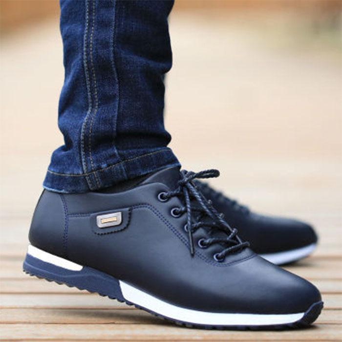 Frühling und Herbst Herren Casual Lederschuhe Herren koreanische Version des Trends Jugend Leder Panel Schuhe weiß atmungsaktiv