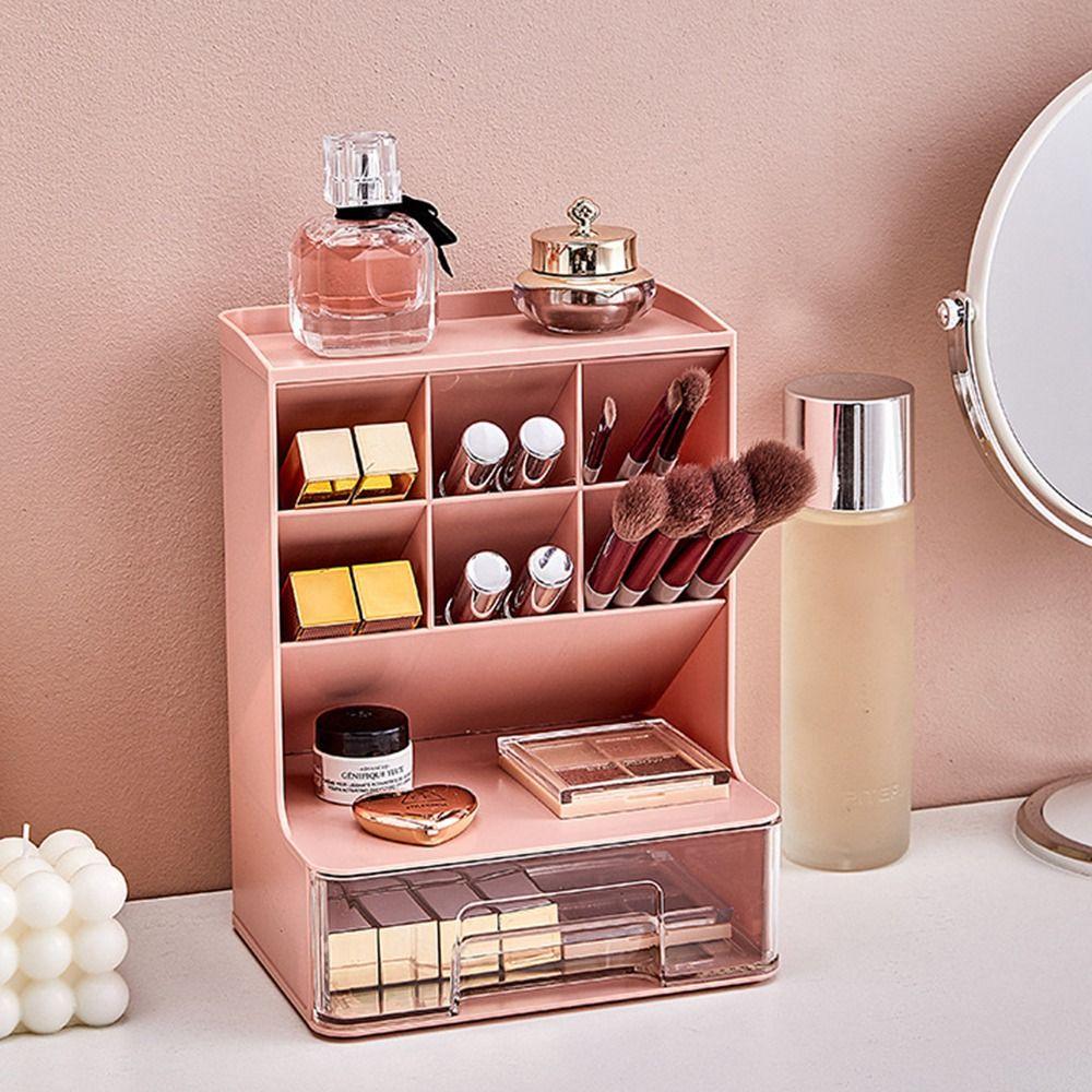 6-Grid Oblique Pen Holder Solid Color Cosmetics Storage Box Stationary Organizer Home