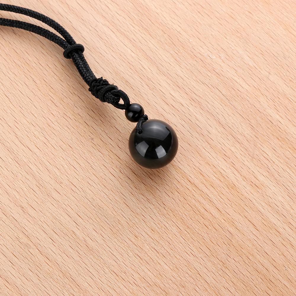 Men Blessing Lucky Round Ball Obsidian Pendant Amulet Necklace