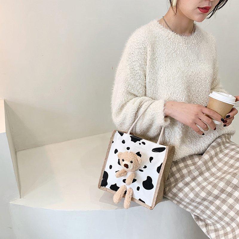 2025 New Winter Cute Bear Female Bag Cartoon Student Fashion Handbag