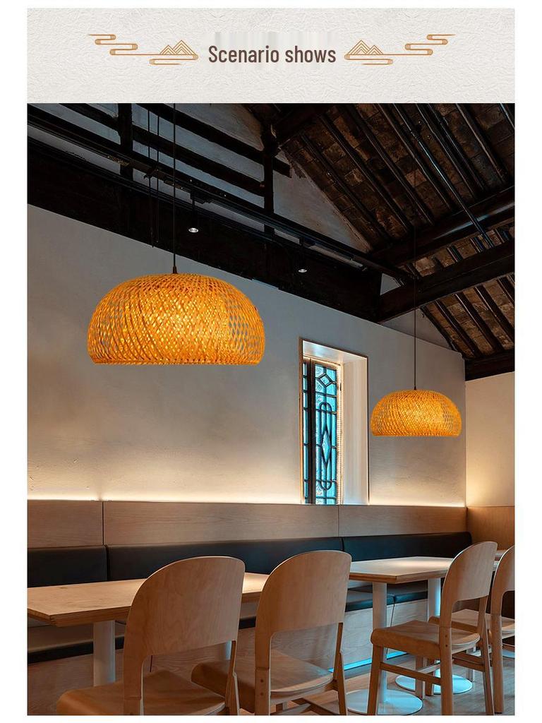 Bamboo Woven Lantern Light for Chinese Restaurant or Teahouse - Rattan Straw Hat Pendant Light
