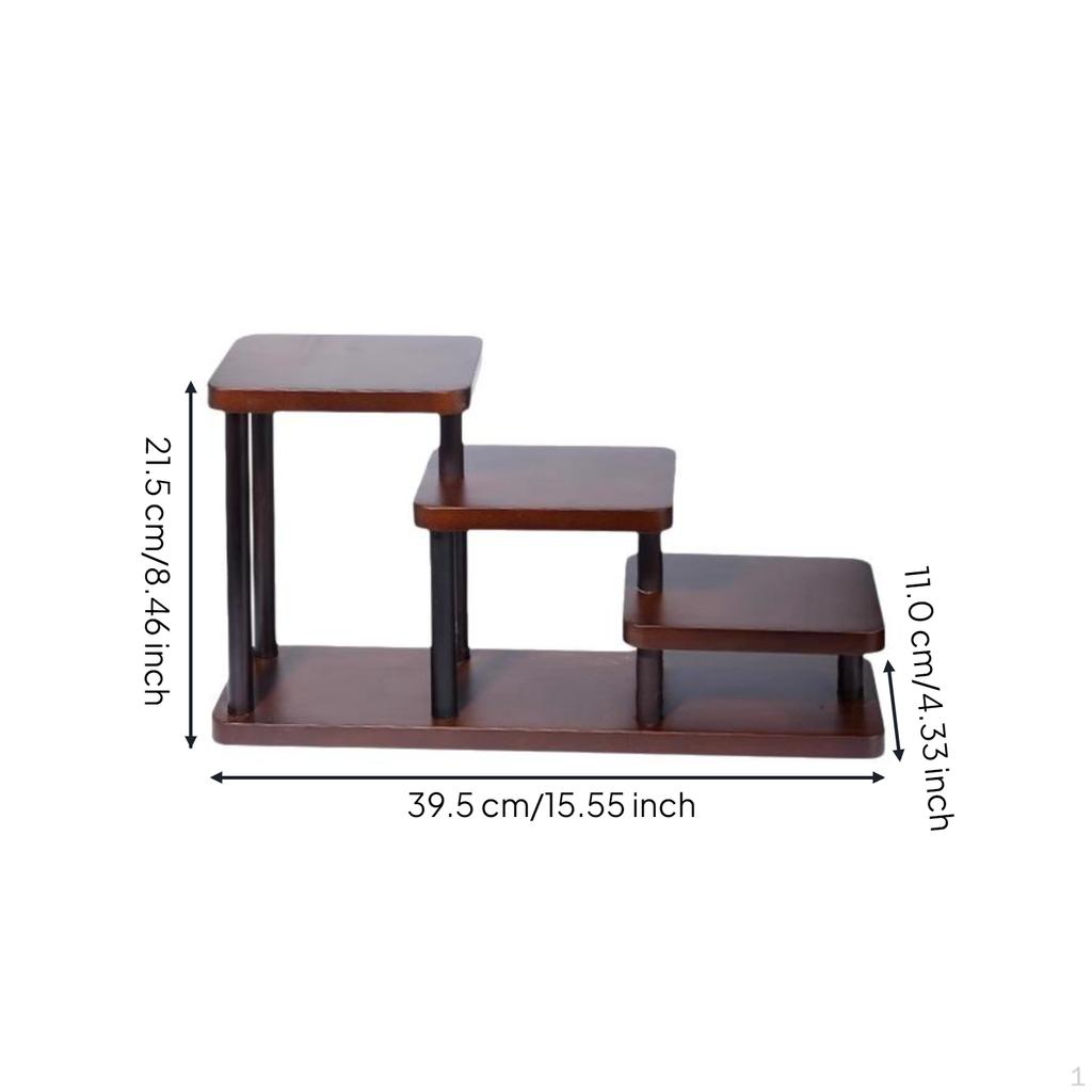 Hardwood Display Shelf, Multitier Desktop Organizer, Oriental Design HighLow