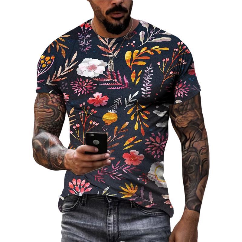 Fashion Beautiful Personality Plant Flowers 3D Print T-shirts Summer Street Style Men