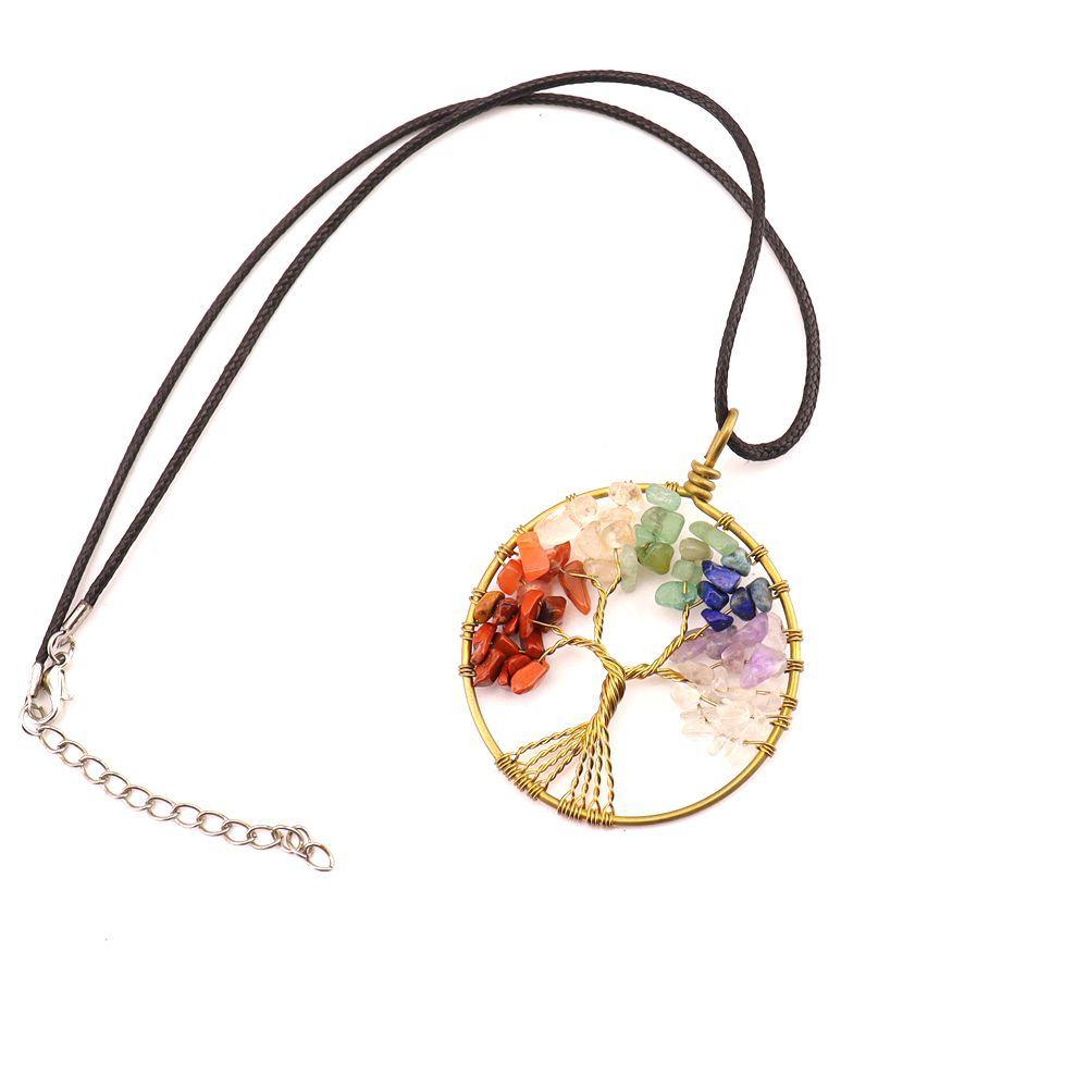 Hand-Wound Natural Gravel Raw Copper Tree Root Life Tree Necklace Crystal Stone Pendant Necklace N46