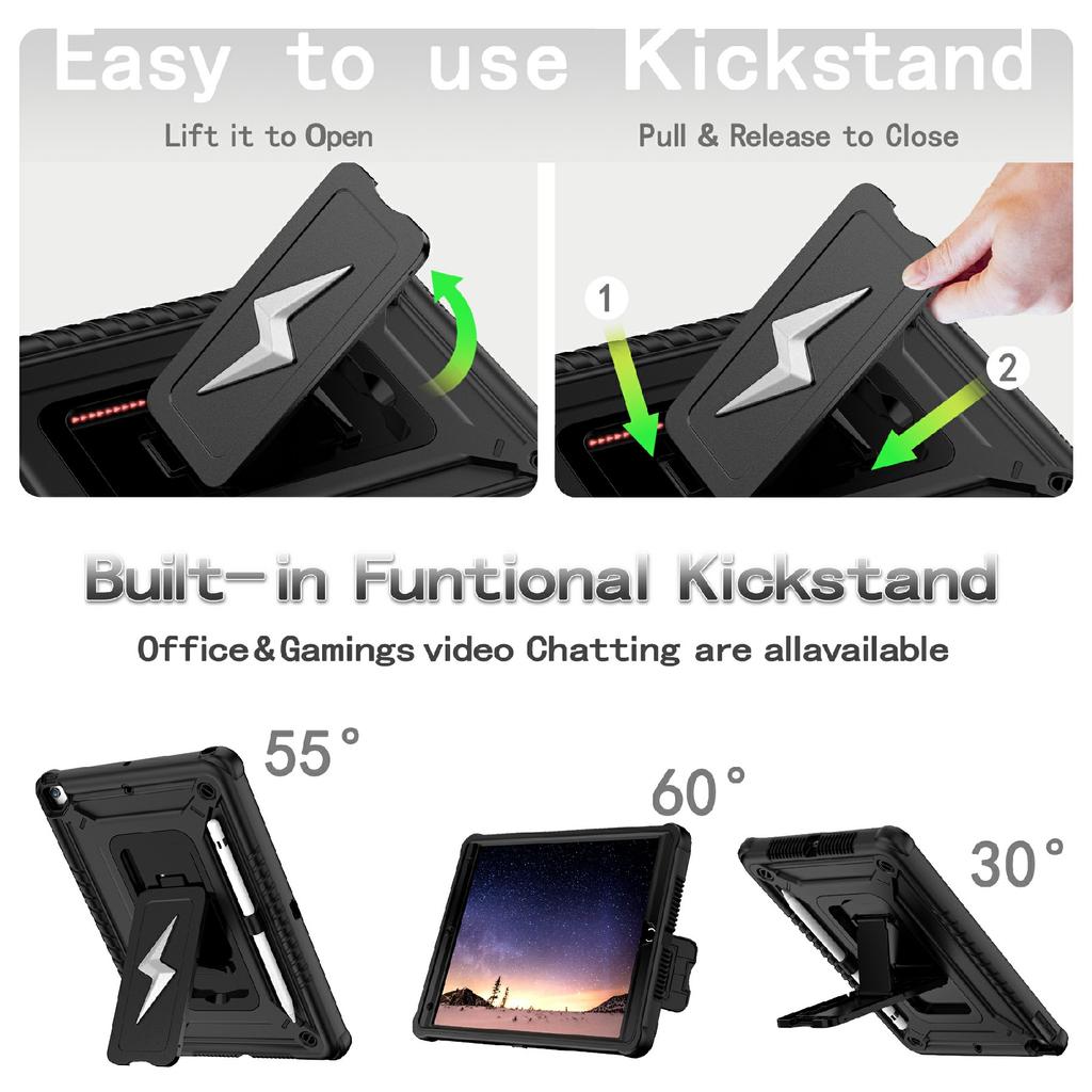 Tablet Case For iPad 10.2 (2021)/(2020)/(2019)/Pro 10.5-inch (2017) Kickstand PC + Silicone Cover with Shoulder Strap