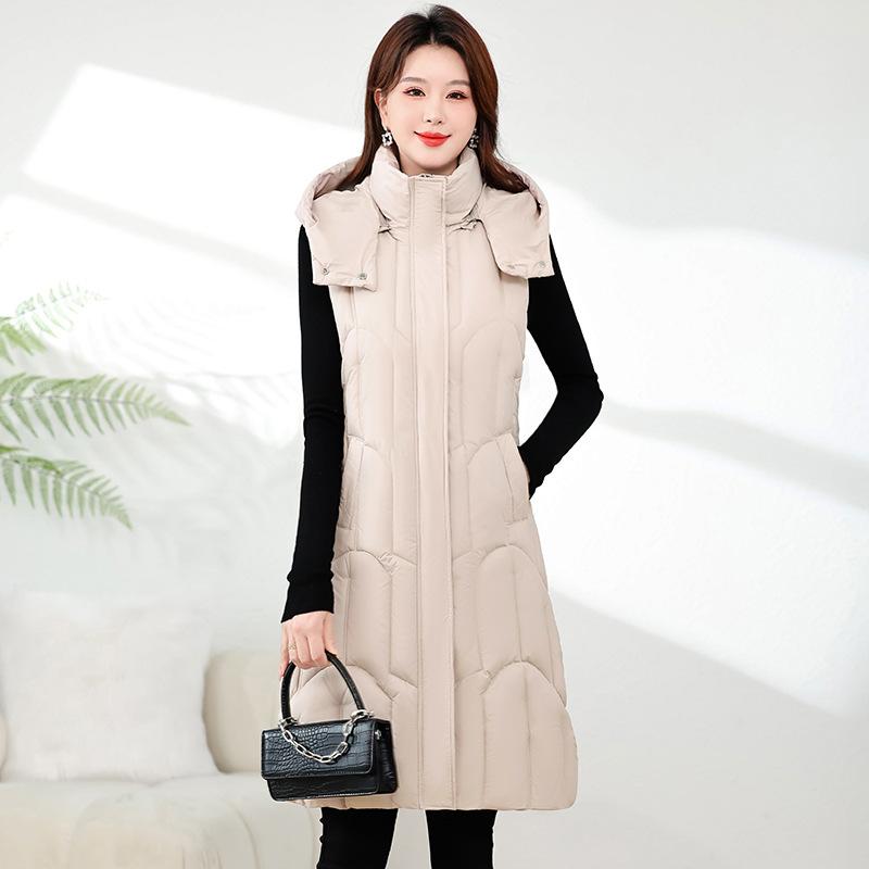 Autumn and winter new down cotton vest women wear medium and long over the knee waist medium vest jacket thick