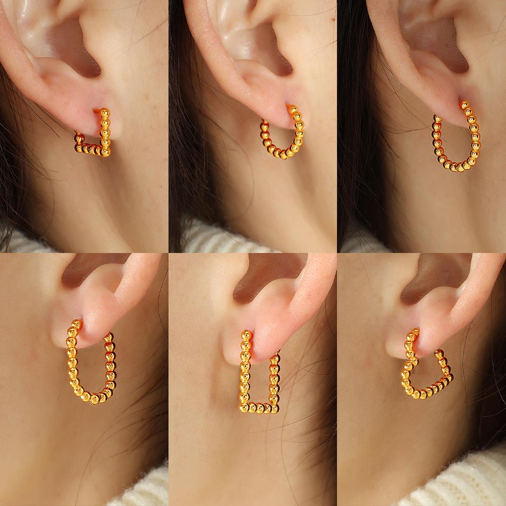 CARLIDANA New Trendy Earring Waterproof Tarnish Free 18K Gold Plated Dainty Bead Oval U Stainless Steel Hoop Earrings for Women