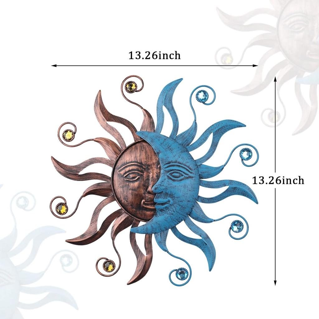 MUMTOP 13.26 Inch Metal Sun Moon Wall Decor, Inspiational Wall Sculpture Hanging Decorations Art for Indoor Outdoor Home Living Room Office Yard