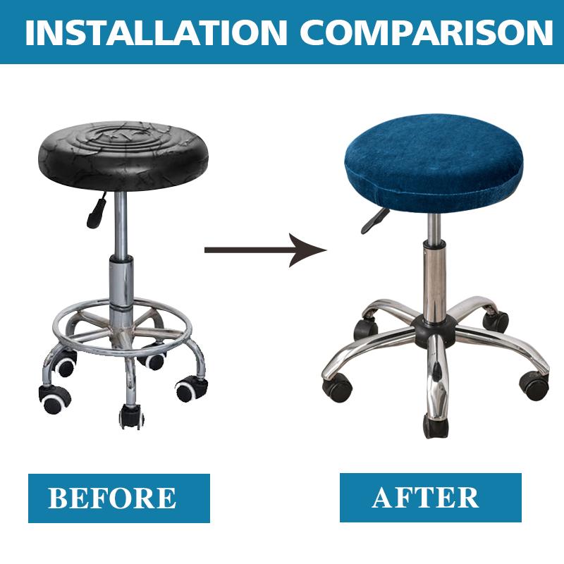Velvet Round Stool Chair Cover Elastic Swivel Lifting Footstool Bar Chair Seat Cushion Cover Solid Color Dining Chair Protector