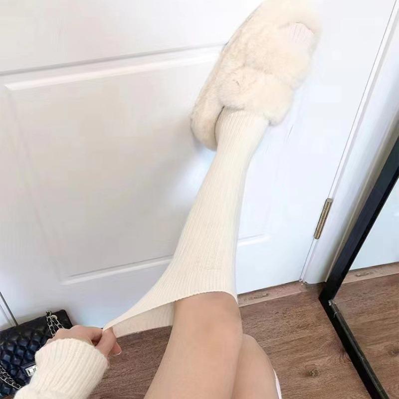 Podzimní a zimní dámské pletené ponožky Jednobarevné Svislé pruhy Teplé ponožky ke kolenům Harajuku Fashion Lolita Socks