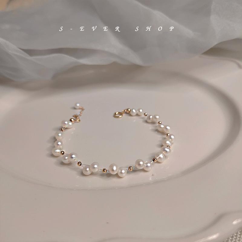 Freshwater Pearl Fish String Weaving Patterned Small Pearl Hand Chain Design Bracelet