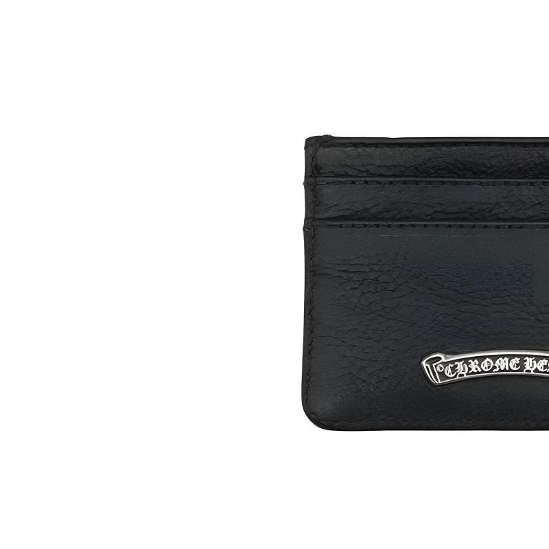 Chrome Hearts Scroll Silver Leather Card Holder Unisex Accessories Black CH-2270119