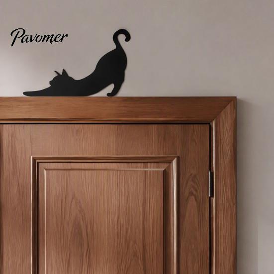 Lustiger Dekorativer Türwinkel Holzschwarz Katze Topper, Minimalistisches Silhouette Rahmen Schild, Stabiler Schnallen Topper Dekor für Wohnzimmer Schlafzimmer & Liebhaber Niedlich