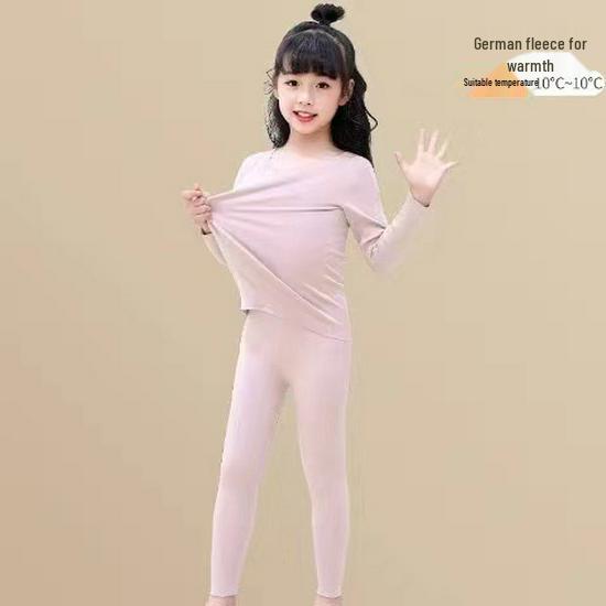 Girls' Fleece-Lined Thermal Underwear Set for Fall and Winter
