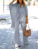 MAITA Spring/Summer Women Casual Loose Tulle Doll Sleeves Cotton Linen Blouse Top Wide Leg Pants Solid Color Two Piece