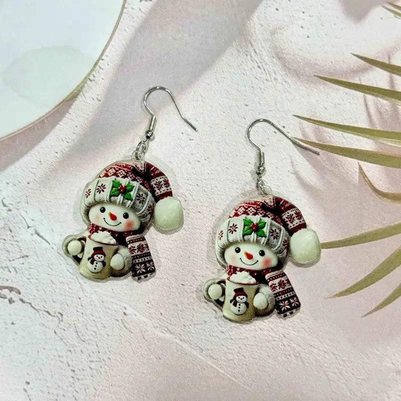 Cross-border new Christmas snowman earrings flat acrylic creative Christmas decoration cartoon Santa necklace
