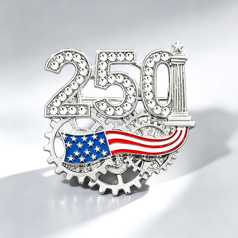 USA 250th Anniversary Commemorative Brooch Set Shiny Rhinestone American Flag Hypoallergenic for Sensitive Skin Daily Wear