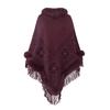 Cape Shawl Knitted Shawl Fur Collar Beaded Fringed Hem Sweater Women