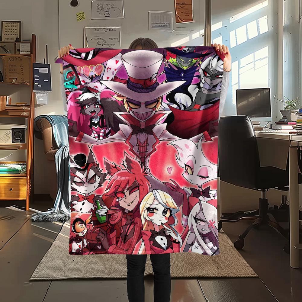 1Pc Hazbin Hotel Print Flannel Blanket, High Quality Comfortable for All Seasons, Home Decor, Warmth and Comfort, Perfect for Christmas Gifts