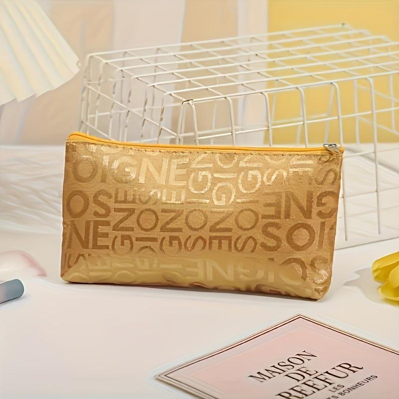 1pc Cosmetic Bag with Embossed Letter Design Makeup Organizer Pouch, Durable Travel Toiletry Bag for Women, Makeup Storage with Zipper Closure