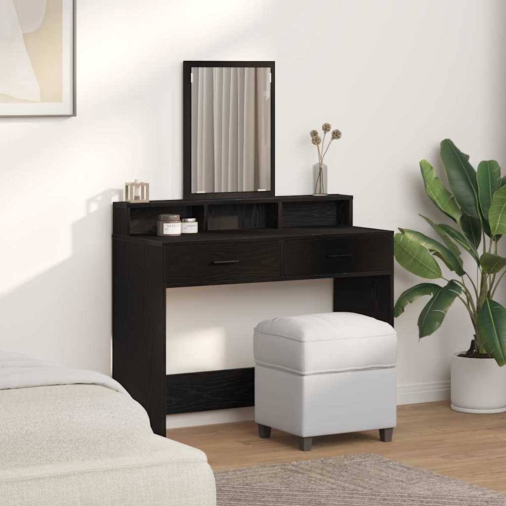 Makeup Table with Shelf Black Oak Look 100 x 41 x 140 cm