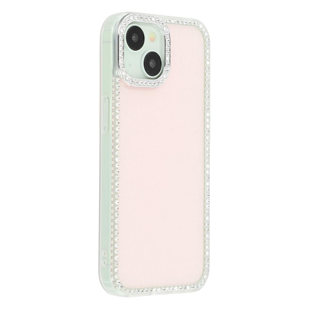 For iPhone 15 Case Rhinestone Edge Glitter Back TPU+PC IMD Phone Cover