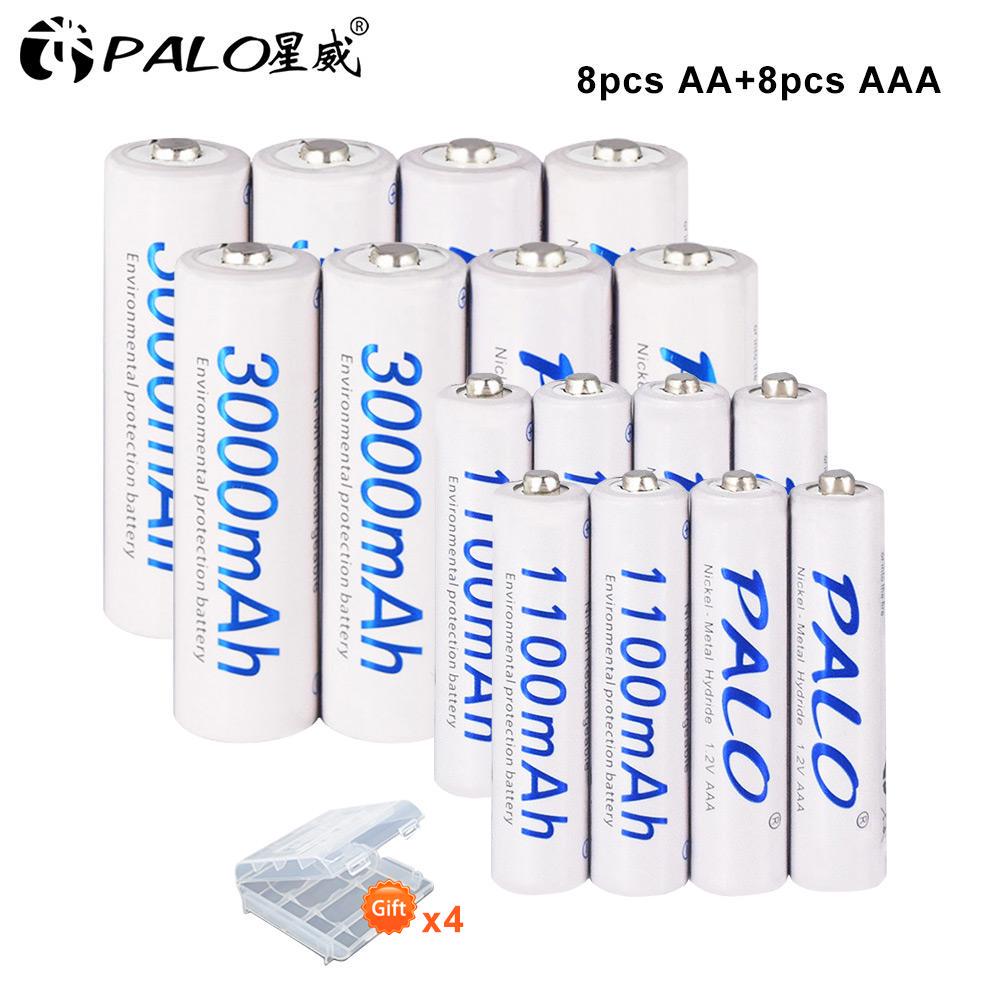 PALO Bateria recarregável ni-mh AA 1.2V 3000mAh + AAA 1.2V 1100mAh para microfone e câmera lanterna